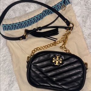 Tory Burch Black and Gold Quilted Crossbody Bag